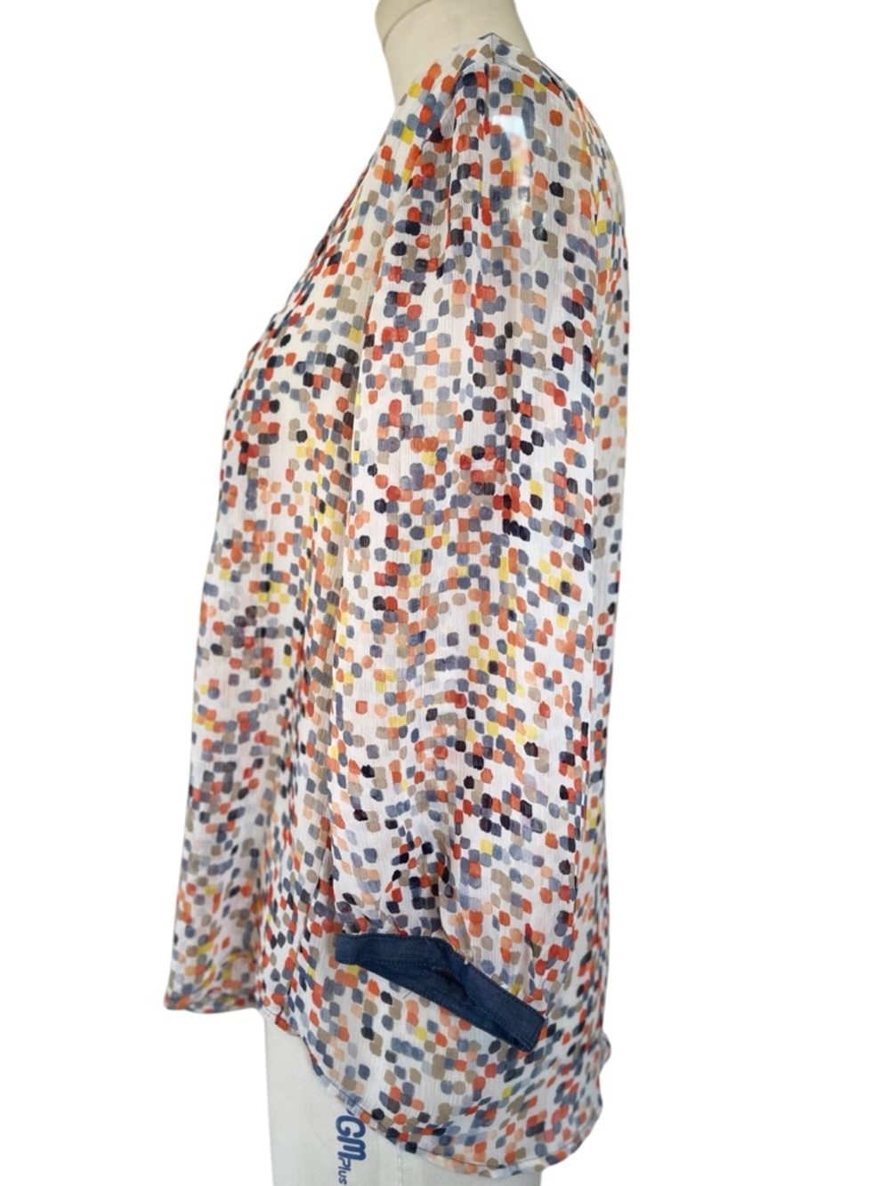 ❤️ Vintage Liz Claiborne Sheer Confetti Dot 3/4 Sleeve Blouse - Picture 4 of 8